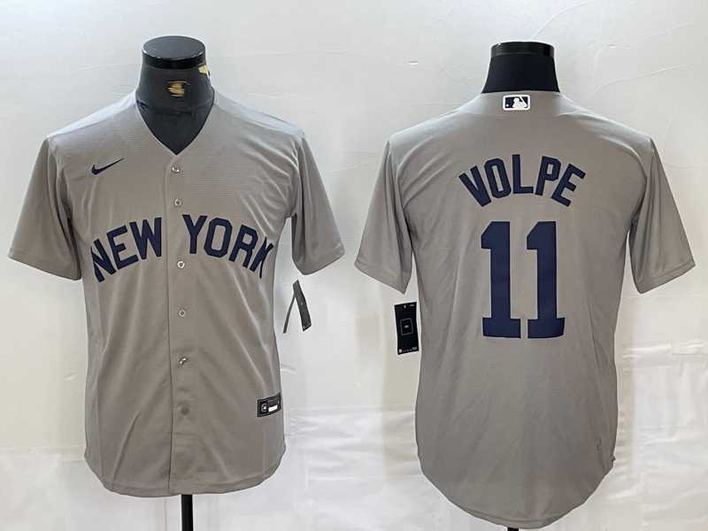 Men%27s New York Yankees #11 Anthony Volpe Name 2021 Grey Field of Dreams Cool Base Stitched Baseball Jersey